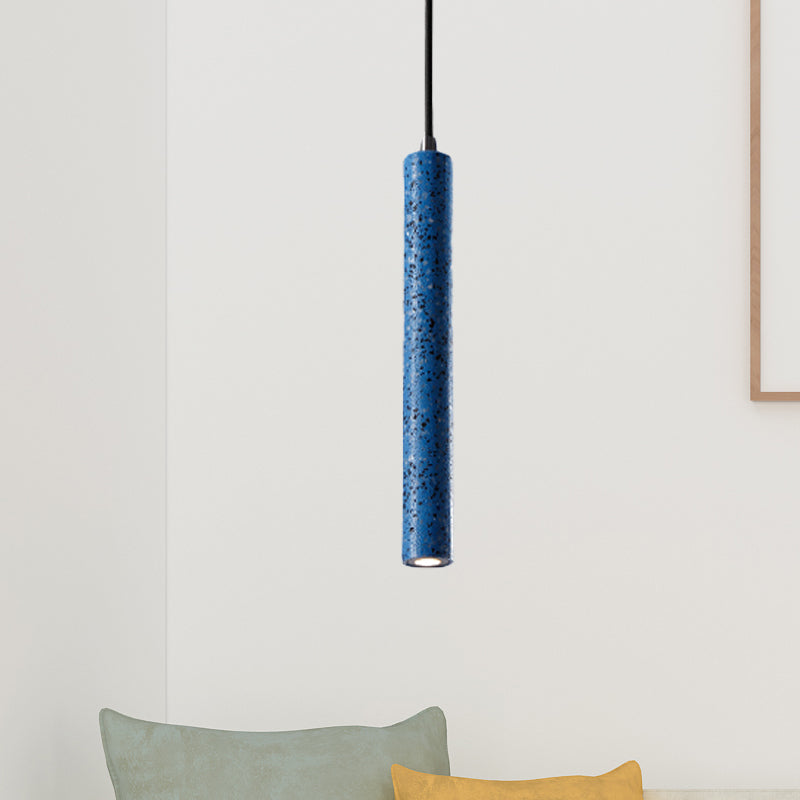 12"/21.5"H Tube Ceiling Pendant Light in Nordic Style Concrete1 Light Black/White/Yellow Hanging Ceiling Light Blue 12" Clearhalo 'Ceiling Lights' 'Industrial Pendants' 'Industrial' 'Middle Century Pendants' 'Pendant Lights' 'Pendants' 'Tiffany' Lighting' 246121