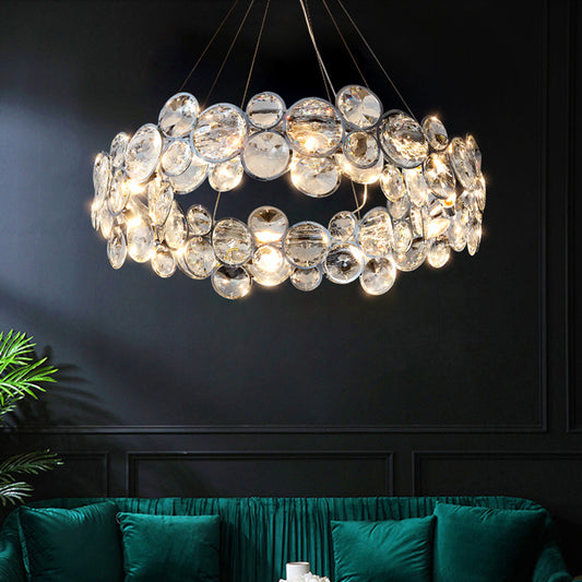 Beveled K9 Crystal Circles Chandelier Modern Stylish 8-Bulb Clear Ceiling Pendant Lamp Clearhalo 'Ceiling Lights' 'Chandeliers' 'Clear' 'Industrial' 'Modern Chandeliers' 'Modern' 'Tiffany' 'Traditional Chandeliers' Lighting' 2461210