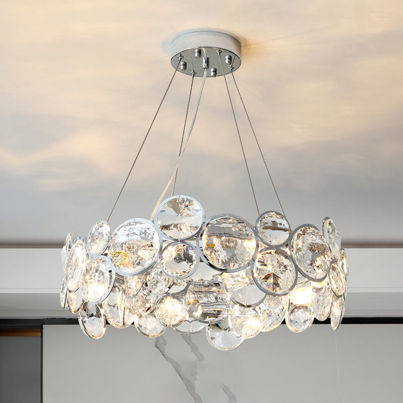 Beveled K9 Crystal Circles Chandelier Modern Stylish 8-Bulb Clear Ceiling Pendant Lamp Clear Clearhalo 'Ceiling Lights' 'Chandeliers' 'Clear' 'Industrial' 'Modern Chandeliers' 'Modern' 'Tiffany' 'Traditional Chandeliers' Lighting' 2461211