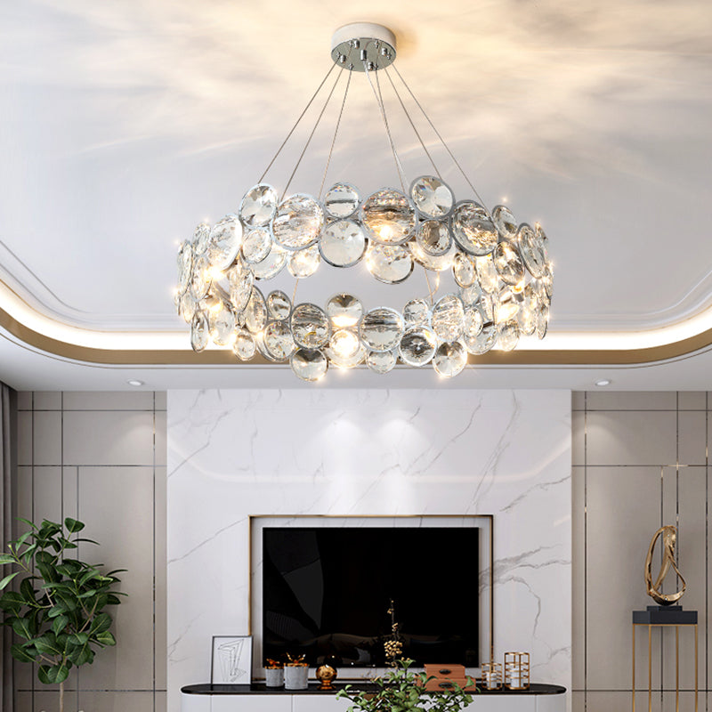 Beveled K9 Crystal Circles Chandelier Modern Stylish 8-Bulb Clear Ceiling Pendant Lamp Clearhalo 'Ceiling Lights' 'Chandeliers' 'Clear' 'Industrial' 'Modern Chandeliers' 'Modern' 'Tiffany' 'Traditional Chandeliers' Lighting' 2461212