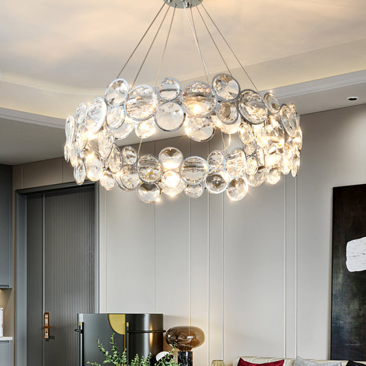 Beveled K9 Crystal Circles Chandelier Modern Stylish 8-Bulb Clear Ceiling Pendant Lamp Clearhalo 'Ceiling Lights' 'Chandeliers' 'Clear' 'Industrial' 'Modern Chandeliers' 'Modern' 'Tiffany' 'Traditional Chandeliers' Lighting' 2461213