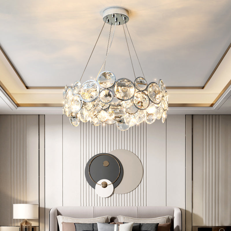 Beveled K9 Crystal Circles Chandelier Modern Stylish 8-Bulb Clear Ceiling Pendant Lamp Clearhalo 'Ceiling Lights' 'Chandeliers' 'Clear' 'Industrial' 'Modern Chandeliers' 'Modern' 'Tiffany' 'Traditional Chandeliers' Lighting' 2461214