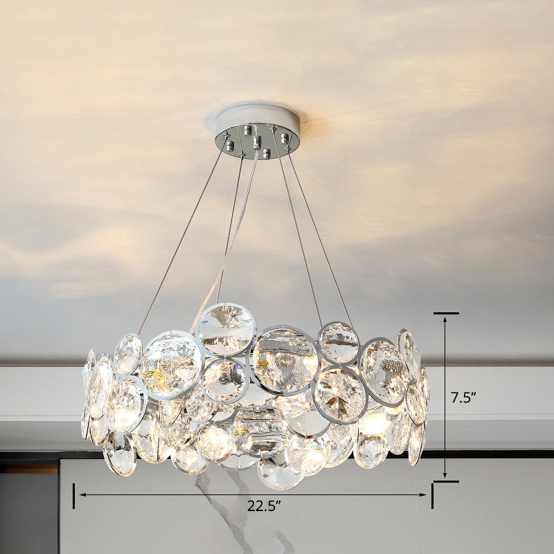 Beveled K9 Crystal Circles Chandelier Modern Stylish 8-Bulb Clear Ceiling Pendant Lamp Clearhalo 'Ceiling Lights' 'Chandeliers' 'Clear' 'Industrial' 'Modern Chandeliers' 'Modern' 'Tiffany' 'Traditional Chandeliers' Lighting' 2461216