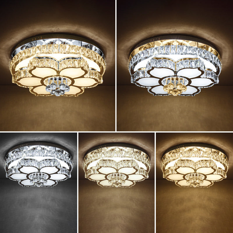 Crystal-Encrusted Flower Ceiling Flush Mount Light Modern White LED Flush Light for Living Room White 19.5" Clearhalo 'Ceiling Lights' 'Close To Ceiling Lights' 'Close to ceiling' 'Flush mount' Lighting' 2461219