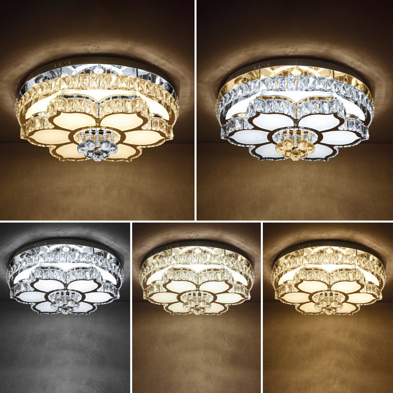 Crystal-Encrusted Flower Ceiling Flush Mount Light Modern White LED Flush Light for Living Room White 23.5" Clearhalo 'Ceiling Lights' 'Close To Ceiling Lights' 'Close to ceiling' 'Flush mount' Lighting' 2461221