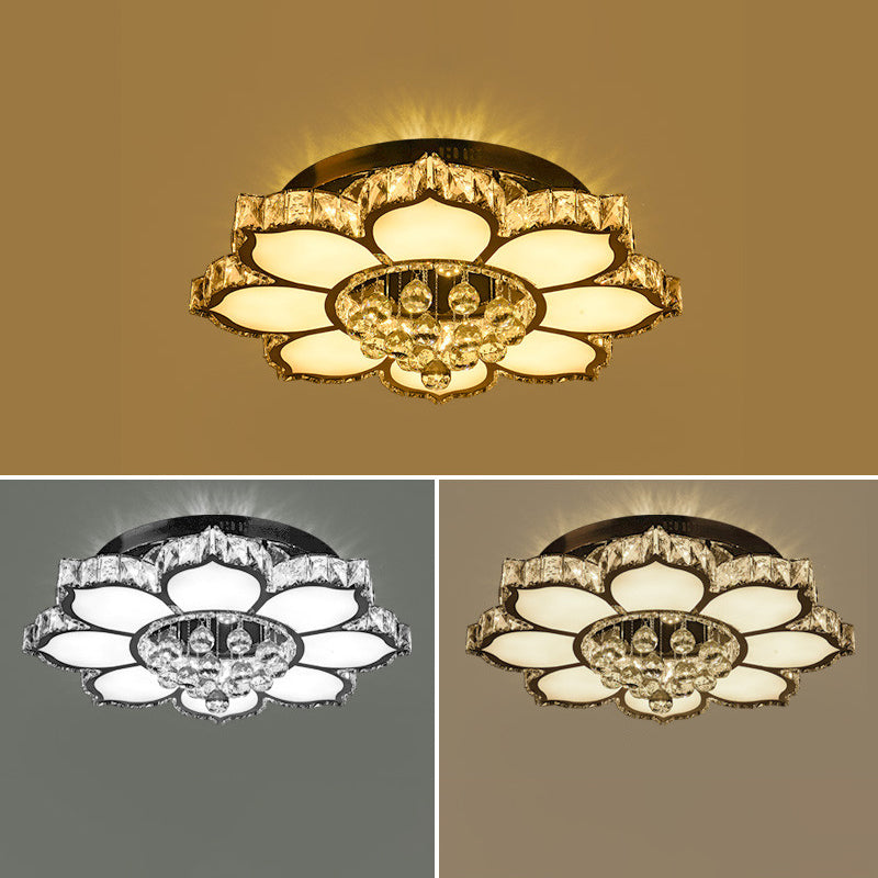 Crystal-Encrusted Flower Ceiling Flush Mount Light Modern White LED Flush Light for Living Room White 25.5" Clearhalo 'Ceiling Lights' 'Close To Ceiling Lights' 'Close to ceiling' 'Flush mount' Lighting' 2461227