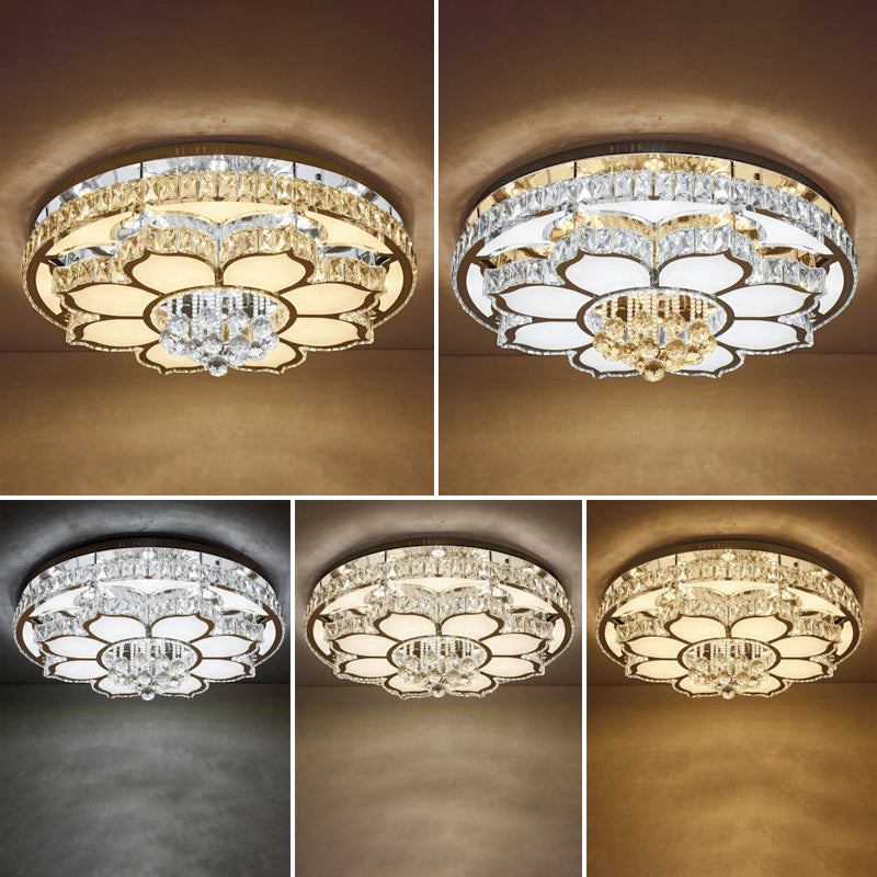 Crystal-Encrusted Flower Ceiling Flush Mount Light Modern White LED Flush Light for Living Room Clearhalo 'Ceiling Lights' 'Close To Ceiling Lights' 'Close to ceiling' 'Flush mount' Lighting' 2461228