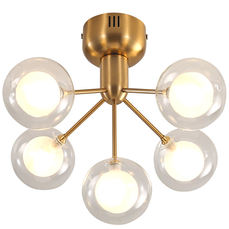 Clear and Frosted Glass Molecule Ceiling Fixture Minimalistic 5-Head Semi Flush Mount Light for Corridor Clearhalo 'Ceiling Lights' 'Close To Ceiling Lights' 'Close to ceiling' 'Glass shade' 'Glass' 'Semi-flushmount' Lighting' 2461258