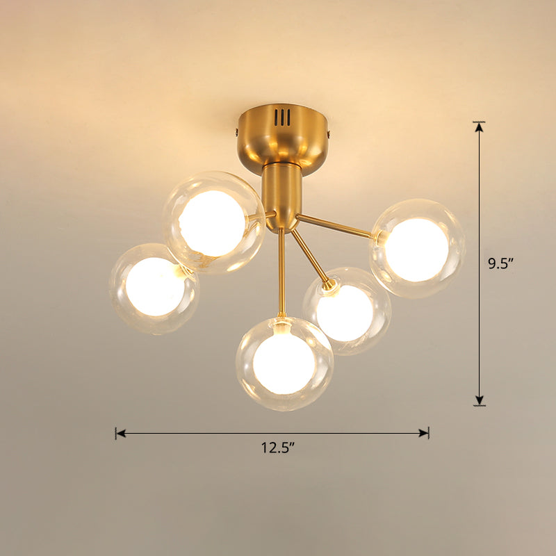 Clear and Frosted Glass Molecule Ceiling Fixture Minimalistic 5-Head Semi Flush Mount Light for Corridor Clearhalo 'Ceiling Lights' 'Close To Ceiling Lights' 'Close to ceiling' 'Glass shade' 'Glass' 'Semi-flushmount' Lighting' 2461259