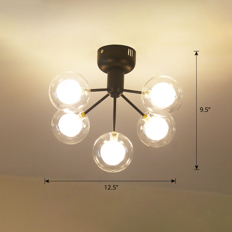 Clear and Frosted Glass Molecule Ceiling Fixture Minimalistic 5-Head Semi Flush Mount Light for Corridor Clearhalo 'Ceiling Lights' 'Close To Ceiling Lights' 'Close to ceiling' 'Glass shade' 'Glass' 'Semi-flushmount' Lighting' 2461260