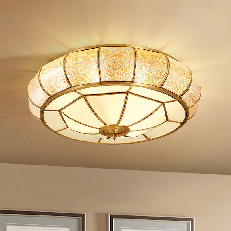 Round Textured Glass Flush Ceiling Light Traditional Bedroom Flushmount Lighting in Gold Gold Clearhalo 'Ceiling Lights' 'Close To Ceiling Lights' 'Close to ceiling' 'Flush mount' Lighting' 2461269
