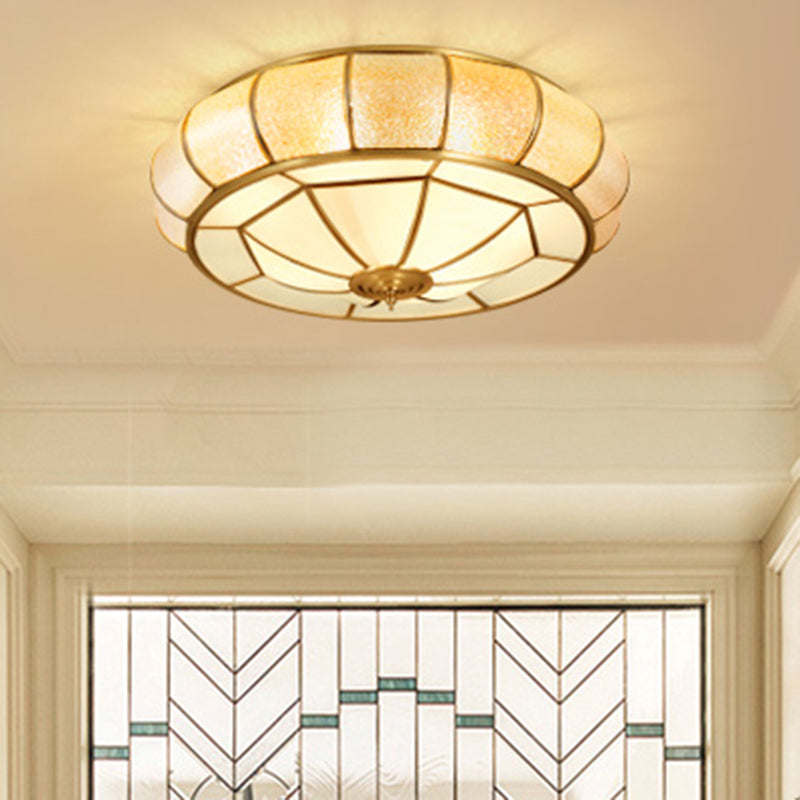Round Textured Glass Flush Ceiling Light Traditional Bedroom Flushmount Lighting in Gold Clearhalo 'Ceiling Lights' 'Close To Ceiling Lights' 'Close to ceiling' 'Flush mount' Lighting' 2461271