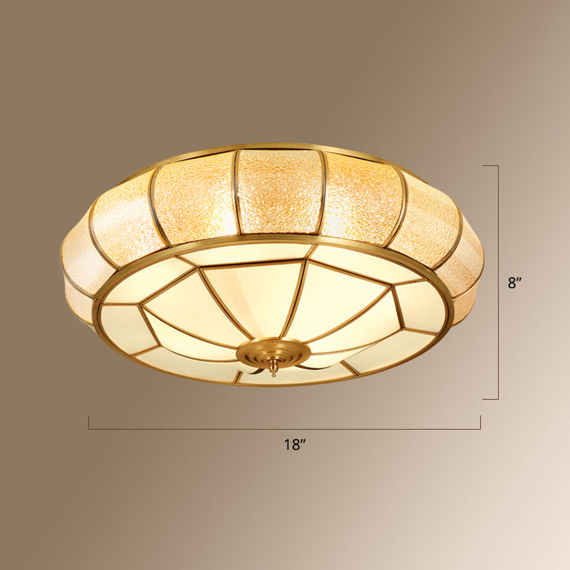 Round Textured Glass Flush Ceiling Light Traditional Bedroom Flushmount Lighting in Gold Clearhalo 'Ceiling Lights' 'Close To Ceiling Lights' 'Close to ceiling' 'Flush mount' Lighting' 2461275