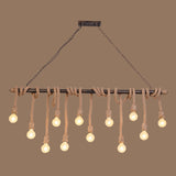 Exposed Bulb Pendant Lighting Farmhouse Wood Hemp Rope Island Light for Restaurant 12 Wood Clearhalo 'Ceiling Lights' 'Island Lights' Lighting' 2461283