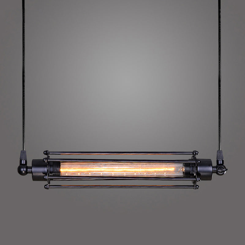 Black Finish Tube Pendant Ceiling Light Rustic Iron 1-Bulb Restaurant Hanging Lamp over Island Clearhalo 'Ceiling Lights' 'Island Lights' Lighting' 2461287
