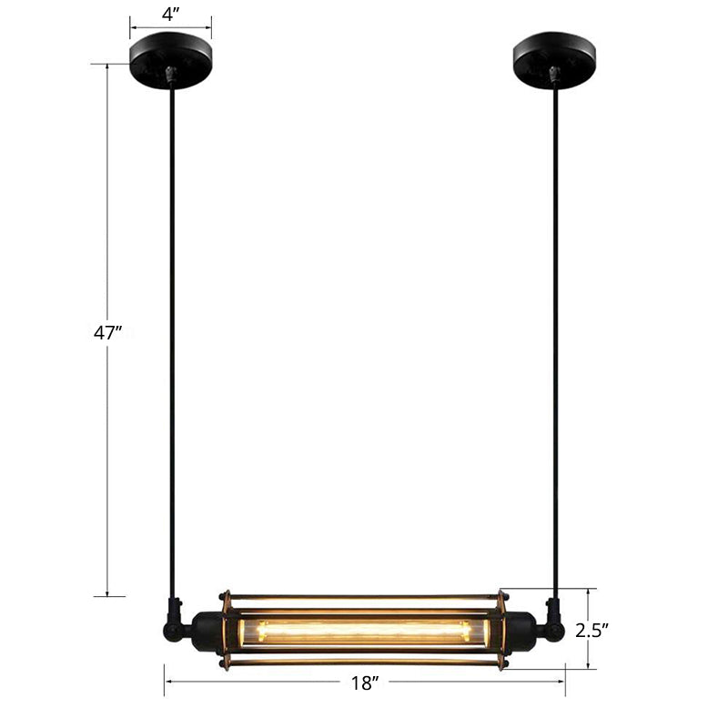 Black Finish Tube Pendant Ceiling Light Rustic Iron 1-Bulb Restaurant Hanging Lamp over Island Clearhalo 'Ceiling Lights' 'Island Lights' Lighting' 2461288