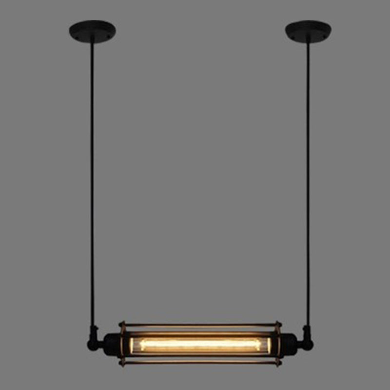 Black Finish Tube Pendant Ceiling Light Rustic Iron 1-Bulb Restaurant Hanging Lamp over Island Clearhalo 'Ceiling Lights' 'Island Lights' Lighting' 2461289
