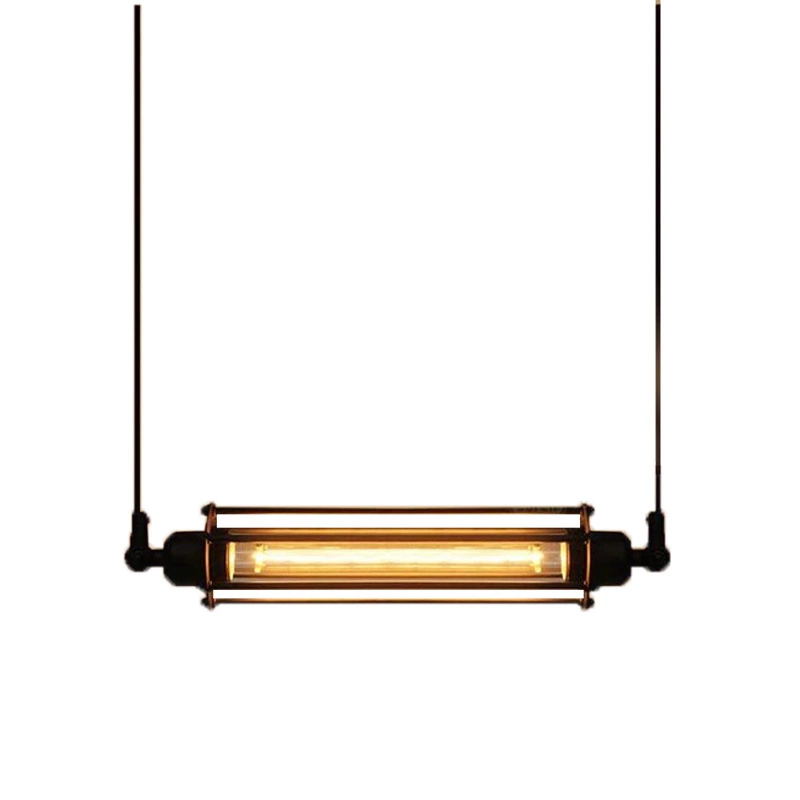Black Finish Tube Pendant Ceiling Light Rustic Iron 1-Bulb Restaurant Hanging Lamp over Island Clearhalo 'Ceiling Lights' 'Island Lights' Lighting' 2461290