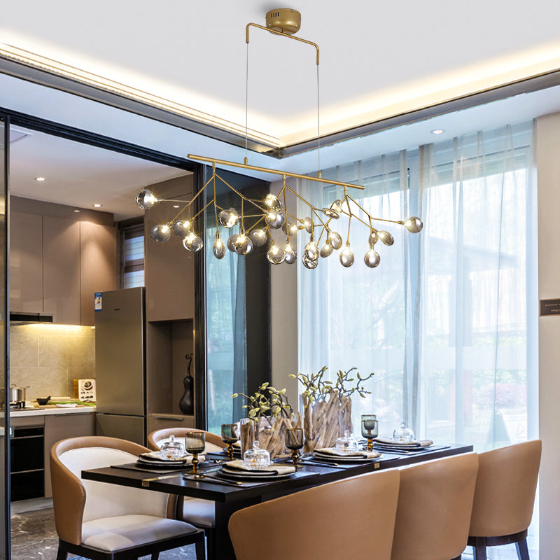 Minimalist 27-Bulb Island Light Brass Finish Branch Hanging Lamp with Glass Shade Clearhalo 'Ceiling Lights' 'Island Lights' Lighting' 2461296