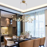 Minimalist 27-Bulb Island Light Brass Finish Branch Hanging Lamp with Glass Shade Clearhalo 'Ceiling Lights' 'Island Lights' Lighting' 2461296