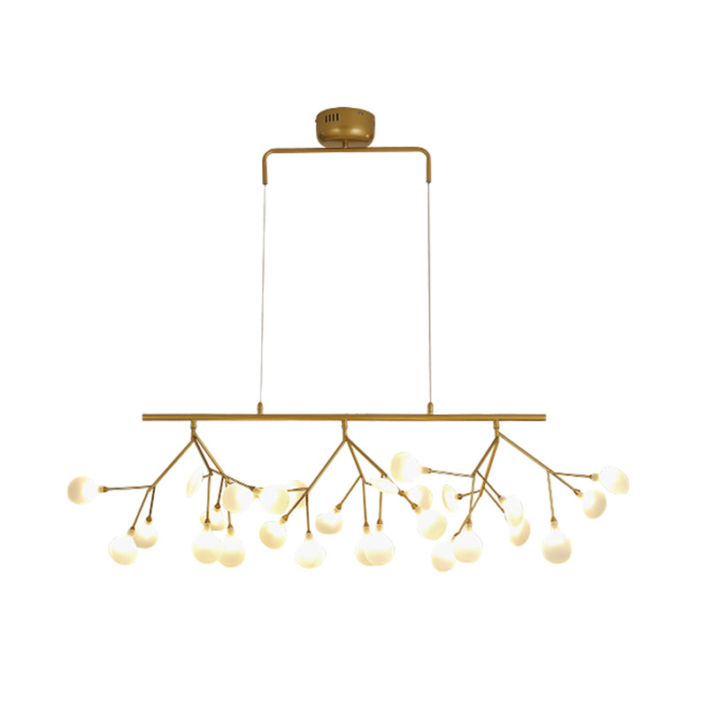 Minimalist 27-Bulb Island Light Brass Finish Branch Hanging Lamp with Glass Shade White Clearhalo 'Ceiling Lights' 'Island Lights' Lighting' 2461297