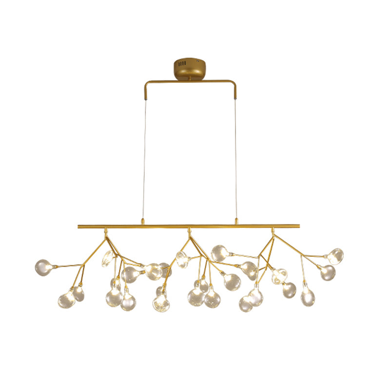 Minimalist 27-Bulb Island Light Brass Finish Branch Hanging Lamp with Glass Shade Smoke Gray Clearhalo 'Ceiling Lights' 'Island Lights' Lighting' 2461298