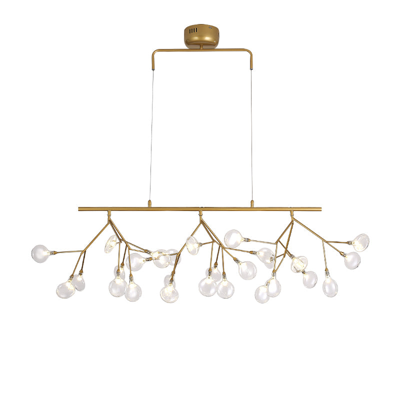 Minimalist 27-Bulb Island Light Brass Finish Branch Hanging Lamp with Glass Shade Clearhalo 'Ceiling Lights' 'Island Lights' Lighting' 2461302