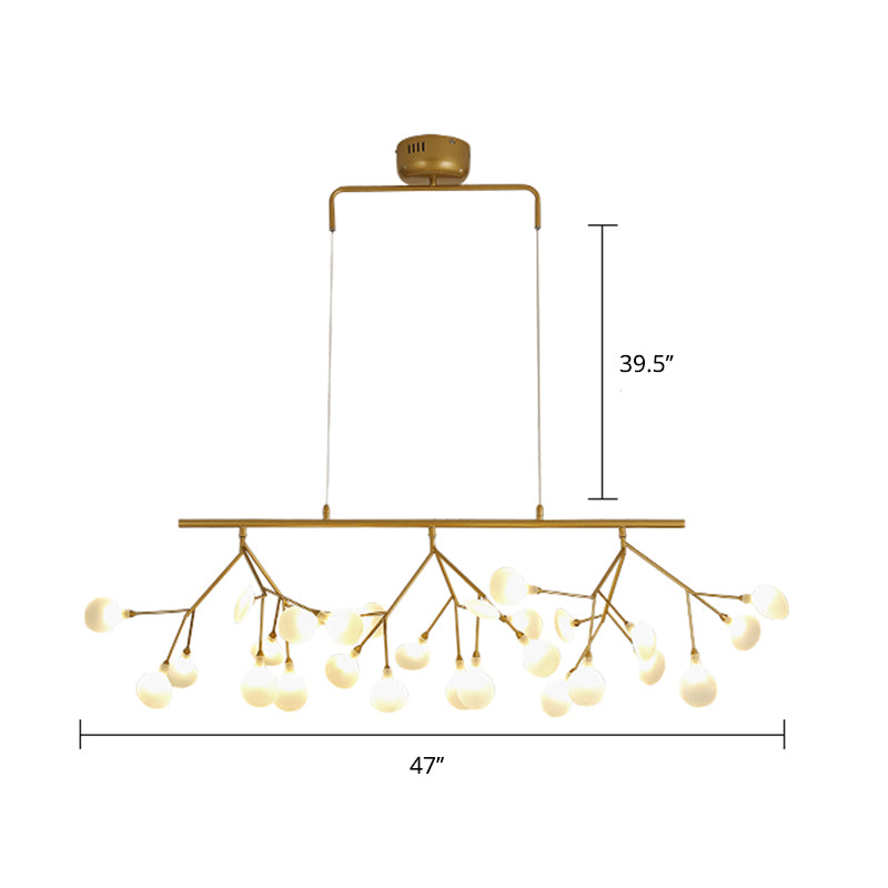 Minimalist 27-Bulb Island Light Brass Finish Branch Hanging Lamp with Glass Shade Clearhalo 'Ceiling Lights' 'Island Lights' Lighting' 2461303