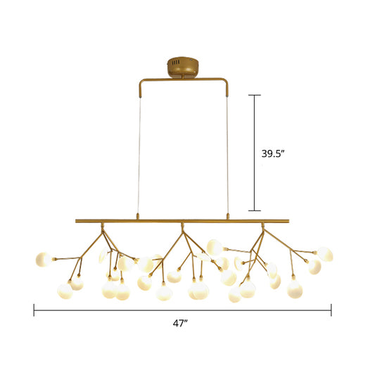 Minimalist 27-Bulb Island Light Brass Finish Branch Hanging Lamp with Glass Shade Clearhalo 'Ceiling Lights' 'Island Lights' Lighting' 2461303