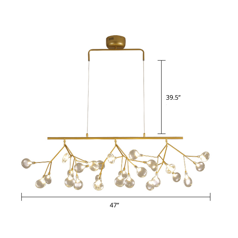 Minimalist 27-Bulb Island Light Brass Finish Branch Hanging Lamp with Glass Shade Clearhalo 'Ceiling Lights' 'Island Lights' Lighting' 2461304