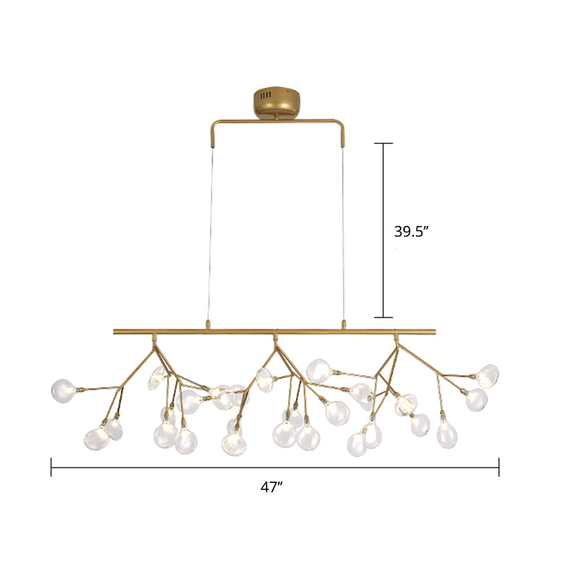 Minimalist 27-Bulb Island Light Brass Finish Branch Hanging Lamp with Glass Shade Clearhalo 'Ceiling Lights' 'Island Lights' Lighting' 2461305