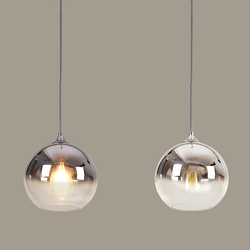 Spherical Dining Room Hanging Light Ombre Glass Single-Bulb Nordic Pendant Light Fixture Chrome Clearhalo 'Ceiling Lights' 'Close To Ceiling Lights' 'Glass shade' 'Glass' 'Modern Pendants' 'Modern' 'Pendant Lights' 'Pendants' Lighting' 2461317