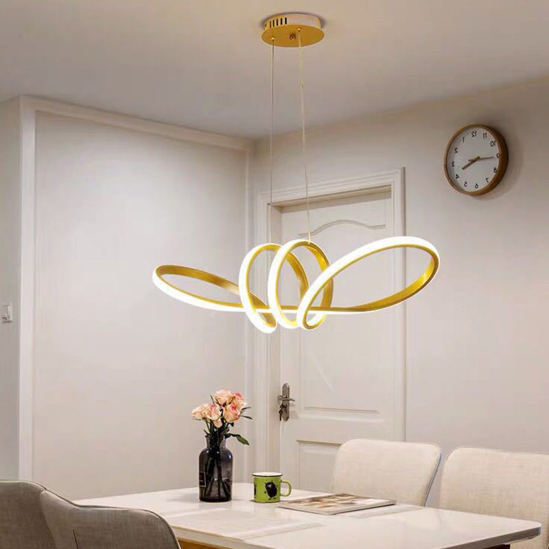 Twisting Dining Room Hanging Light Aluminum Artistic LED Chandelier Pendant in Gold Clearhalo 'Ceiling Lights' 'Modern Pendants' 'Modern' 'Pendant Lights' 'Pendants' Lighting' 2461326