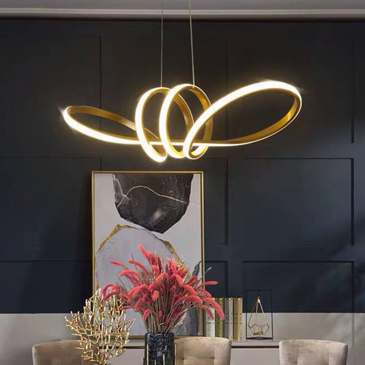 Twisting Dining Room Hanging Light Aluminum Artistic LED Chandelier Pendant in Gold Clearhalo 'Ceiling Lights' 'Modern Pendants' 'Modern' 'Pendant Lights' 'Pendants' Lighting' 2461327