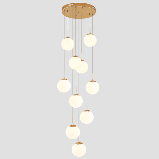 Cream Glass Bubbles Multi Pendant Ceiling Light Minimalism White Glass Staircase Suspension Light in Gold Clearhalo 'Ceiling Lights' 'Modern Pendants' 'Modern' 'Pendant Lights' 'Pendants' Lighting' 2461335