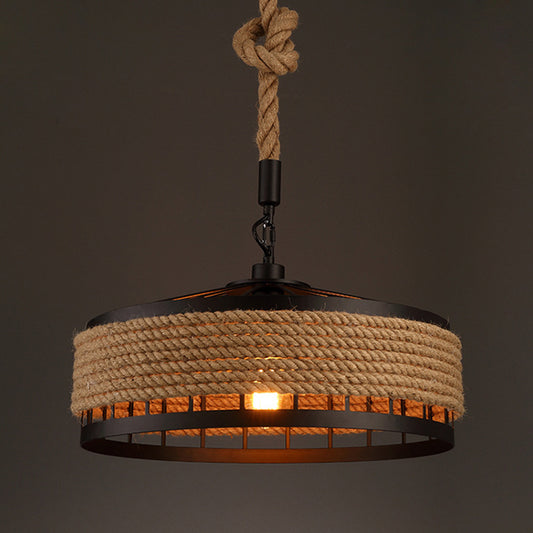 Hand-Twisted Rope Round Pendant Rustic 1 Bulb Restaurant Hanging Light in Black-Brown Black Clearhalo 'Ceiling Lights' 'Industrial Pendants' 'Industrial' 'Middle Century Pendants' 'Pendant Lights' 'Pendants' 'Tiffany' Lighting' 2461355