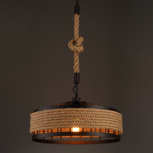 Hand-Twisted Rope Round Pendant Rustic 1 Bulb Restaurant Hanging Light in Black-Brown Clearhalo 'Ceiling Lights' 'Industrial Pendants' 'Industrial' 'Middle Century Pendants' 'Pendant Lights' 'Pendants' 'Tiffany' Lighting' 2461356