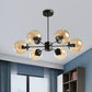 Amber/Blue/Clear Glass Spherical Chandelier Light Post Modern 6/8/10 Lights Black Pendant Lamp for Bedroom Clearhalo 'Ceiling Lights' 'Chandeliers' 'Clear' 'Glass shade' 'Glass' 'Industrial' 'Modern Chandeliers' 'Modern' 'Tiffany' 'Traditional Chandeliers' Lighting' 246136