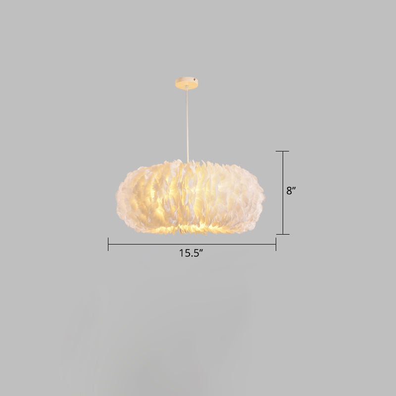 Donut Shaped Pendant Lamp Simple Style Feather Bedroom Ceiling Chandelier in White Clearhalo 'Ceiling Lights' 'Chandeliers' 'Modern Chandeliers' 'Modern' Lighting' 2461385