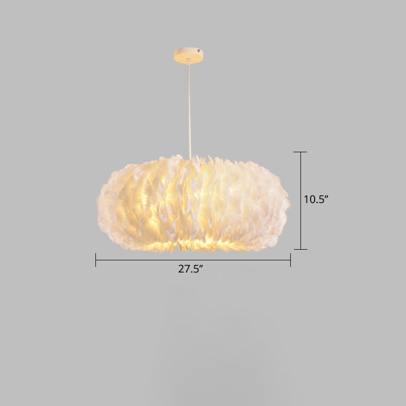 Donut Shaped Pendant Lamp Simple Style Feather Bedroom Ceiling Chandelier in White Clearhalo 'Ceiling Lights' 'Chandeliers' 'Modern Chandeliers' 'Modern' Lighting' 2461386