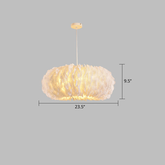 Donut Shaped Pendant Lamp Simple Style Feather Bedroom Ceiling Chandelier in White Clearhalo 'Ceiling Lights' 'Chandeliers' 'Modern Chandeliers' 'Modern' Lighting' 2461387