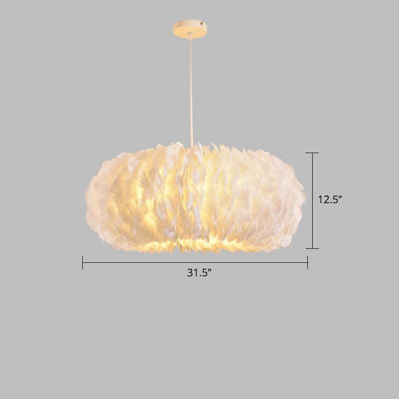 Donut Shaped Pendant Lamp Simple Style Feather Bedroom Ceiling Chandelier in White Clearhalo 'Ceiling Lights' 'Chandeliers' 'Modern Chandeliers' 'Modern' Lighting' 2461388