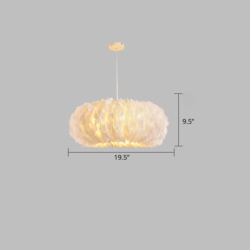 Donut Shaped Pendant Lamp Simple Style Feather Bedroom Ceiling Chandelier in White Clearhalo 'Ceiling Lights' 'Chandeliers' 'Modern Chandeliers' 'Modern' Lighting' 2461389