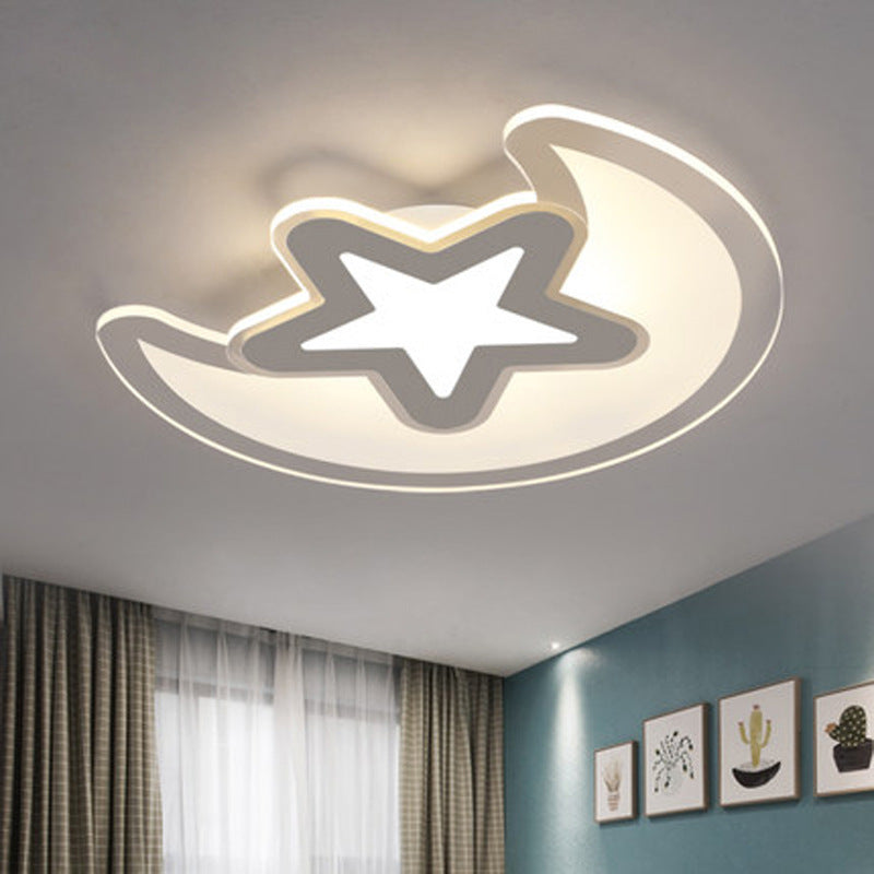 Crescent and Star Childrens Room Ceiling Light Acrylic LED Cartoon Flush Mount Fixture in White Clearhalo 'Ceiling Lights' 'Close To Ceiling Lights' 'Close to ceiling' 'Flush mount' Lighting' 2461396