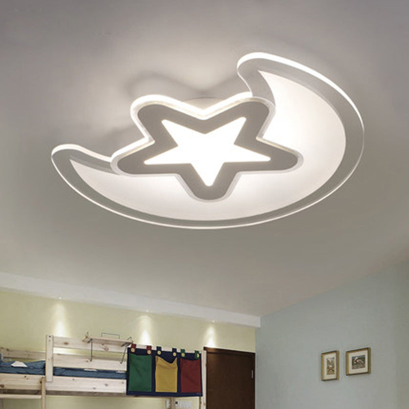 Crescent and Star Childrens Room Ceiling Light Acrylic LED Cartoon Flush Mount Fixture in White Clearhalo 'Ceiling Lights' 'Close To Ceiling Lights' 'Close to ceiling' 'Flush mount' Lighting' 2461397