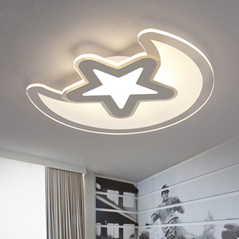 Crescent and Star Childrens Room Ceiling Light Acrylic LED Cartoon Flush Mount Fixture in White Clearhalo 'Ceiling Lights' 'Close To Ceiling Lights' 'Close to ceiling' 'Flush mount' Lighting' 2461398