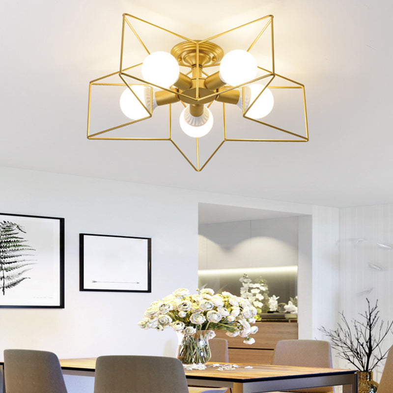 Nordic Star Shaped Cage Ceiling Fixture 5 Lights Metal Flush Mount Light for Living Room