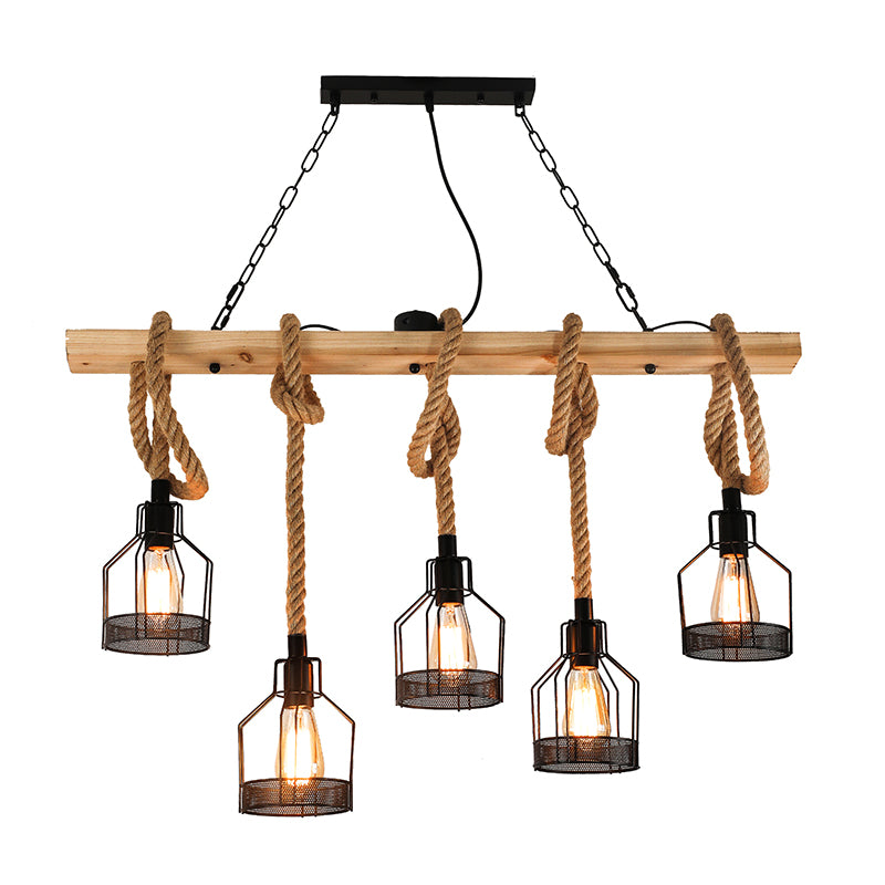 Wood Hanging Island Light Farmhouse Metal Bottle Shaped Cage Pendant Lamp for Restaurant Clearhalo 'Ceiling Lights' 'Island Lights' Lighting' 2461422