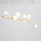 Wood Linear Hanging Island Light Minimalism Opal Ball Glass Drop Pendant for Restaurant 7 Wood Clearhalo 'Ceiling Lights' 'Island Lights' Lighting' 2461431