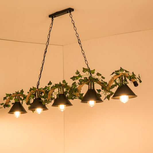 Farmhouse Shaded Pendant Lamp Metallic Hanging Island Light with Faux Plant in Green 5 Green Cone Clearhalo 'Ceiling Lights' 'Island Lights' Lighting' 2461442